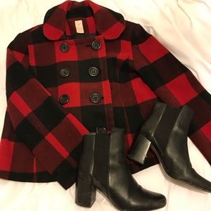 Plaid double breasted pea coat (petite)